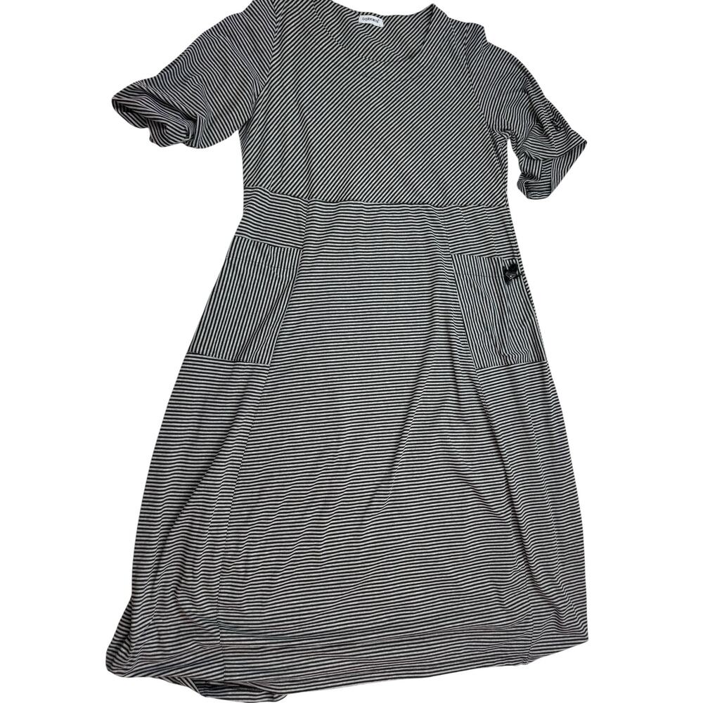 DARKWIN Designer Oversize A Line Dress Size L Gray Black Striped Artsy Lagenlook
